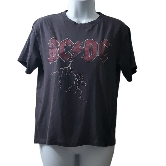 H&M ACDC Womens Cropped Black Graphic Tee Tee shirt size XS - Picture 1 of 7